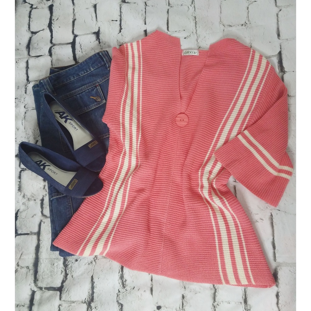 Orvis Peach and Cream Lightweight Sweater sz Lg